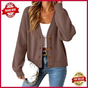 Oversized Lightweight Cardigan Sweater V-Neck Button Front Fall Winter